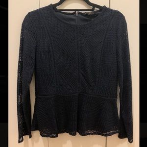NWT Banana Republic ~ Navy Lace Peplum Top - S